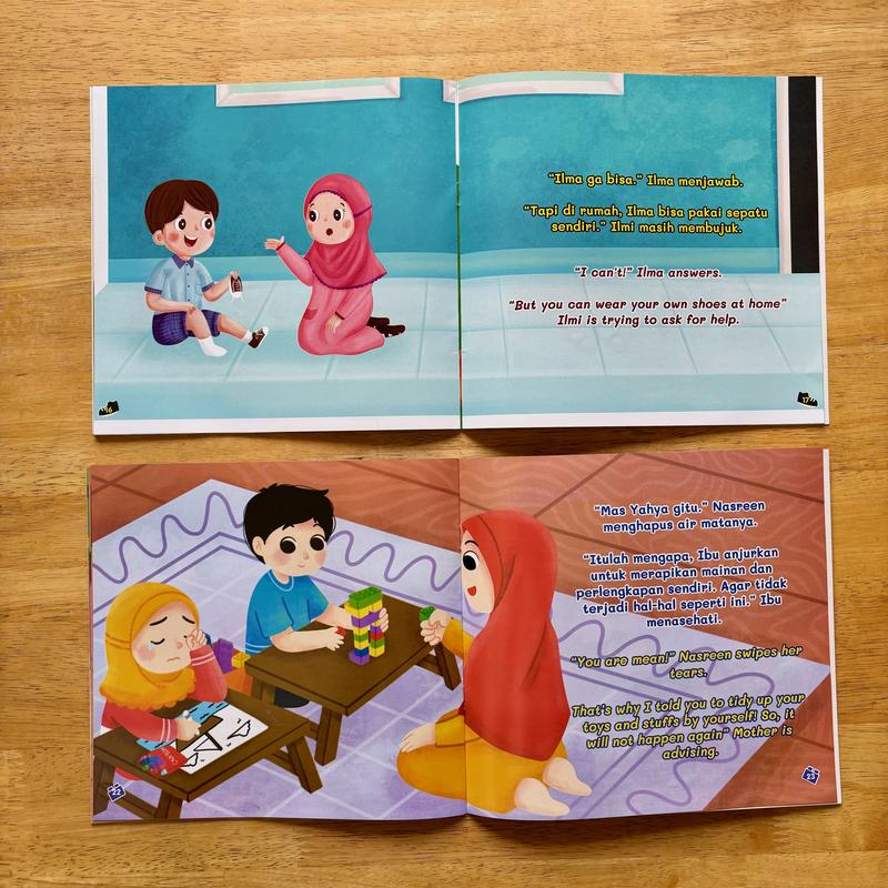 PAKET 6 BUKU - Balita Mandiri Usia 3+ : AKU BISA - Makan Sendiri, Mandi Sendiri, Memakai Sepatu Sendiri, Memakai baju Sendiri, Tidur Sendiri, Membereskan Mainan Sendiri (Cerita Anak Bilingual Bergambar) 2
