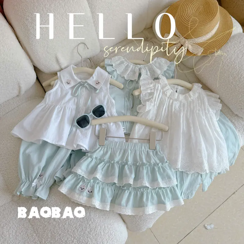 [BAOBAO-ODER -BST TRẮNG XANH] ÁO THÊU THỎ THIẾT KẾ BÉ GÁI , QUẦN KIỂU DÁNG , VÁY XANH MINT CHO BÉ GÁI -M498 0