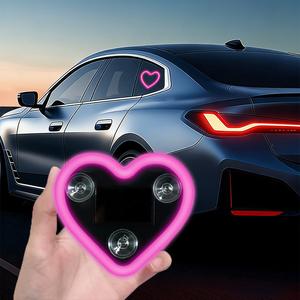 Luz ambiental LED para auto - Luz de neón LED con forma de corazón alimentada por energía solar, decoración para auto impermeable IP65, modos cambiables, autos románticos, iluminación ambiental romántica