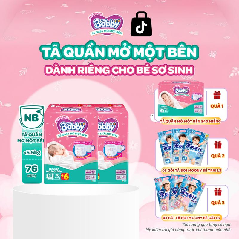 Bobby Tã/bỉm quần Mở Một Bên size NB70+6/S80/S-M 62 miếng