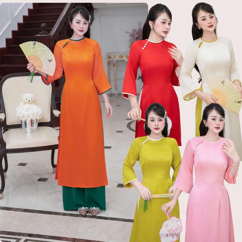  Áo dài cách tân gấm thái tuấn áo dài tết 2026 dáng suông cổ cúc tay loe lụa tằm thích hợp mặc lễ Tết hội nghị cưới hỏi hot trend 2026 nữ women dress - G37 