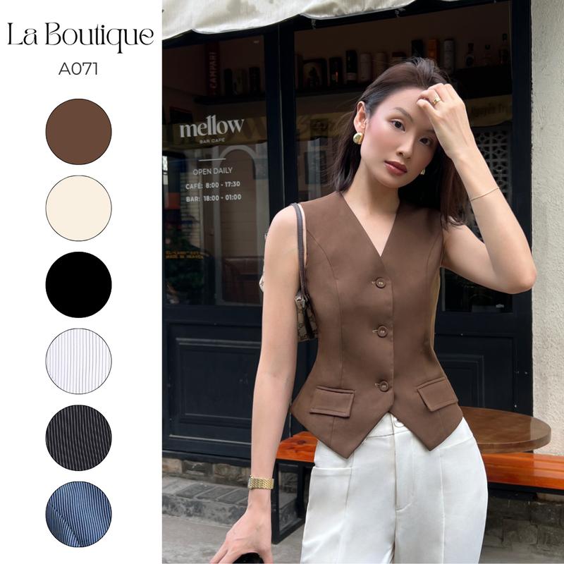 La Boutique - Áo Gile Vest Công Sở Nữ Ver.2 Có Nắp Túi Vải Cotton Lạnh Cao Cấp-A071