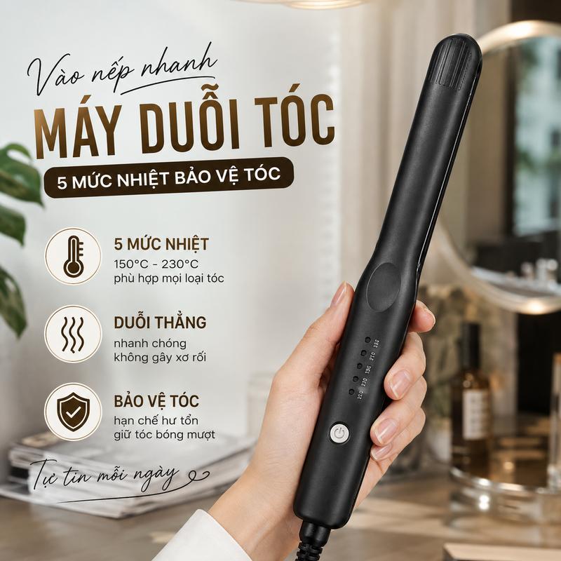 Máy Duỗi Tóc 5 Mức Nhiệt Tùy Chỉnh Làm Nóng Nhanh, Giữ Nếp Lâu, Tạo Kiểu Dễ Mang Theo Đi Du Lịch