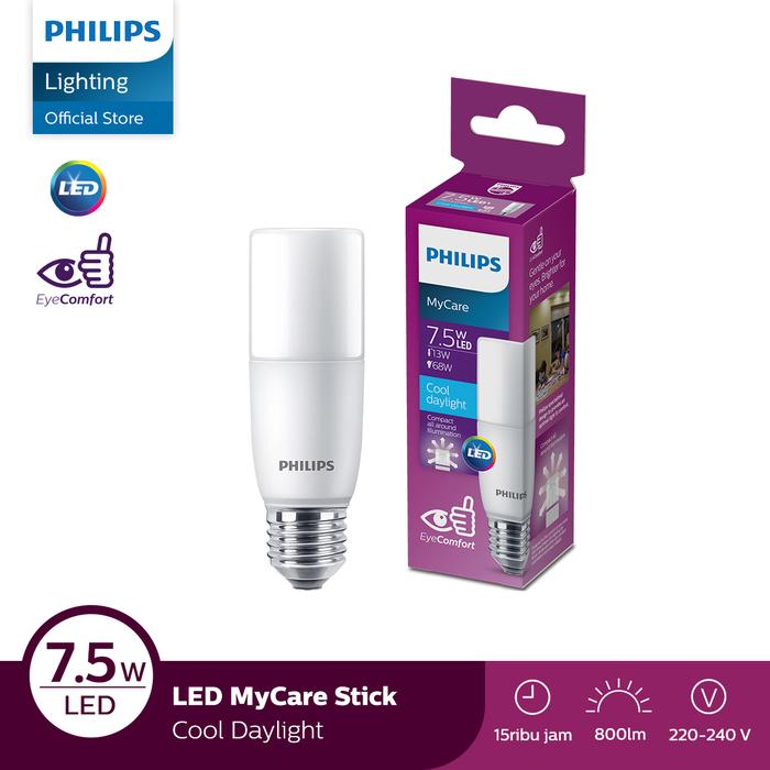 Gambar Philips Lampu Bohlam LED Stick 7.5W E27 6500K Putih dari Philips Lighting Indonesia Kota Administrasi Jakarta Utara Tokopedia