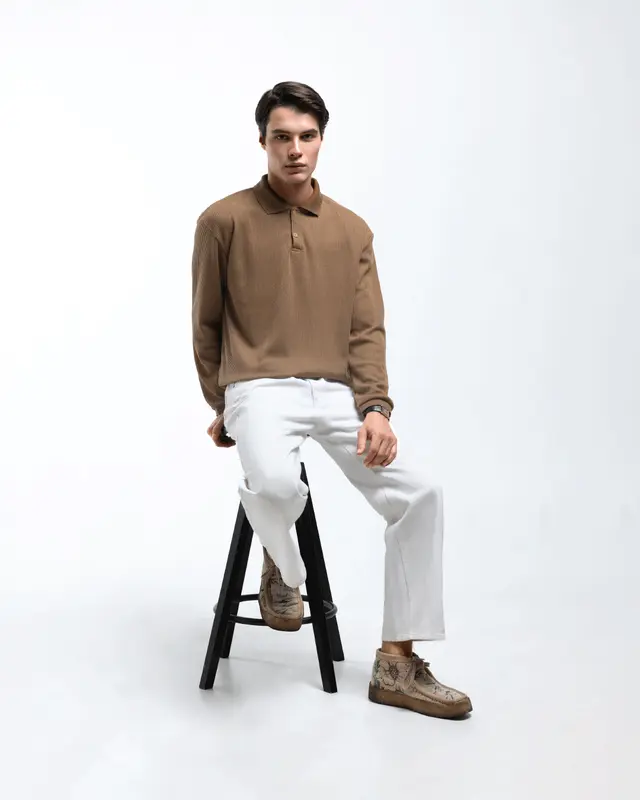 Broodis Kaos Polo Shirt Pria Kerah Knit HAKONE BROWN Lengan Panjang Casual Baju Fit Slim Basic Long Sleeve 2