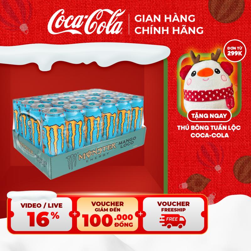 Lốc 24 Lon Nước Tăng Lực Giải Khát Monster Energy Mango Loco Vị Xoài 355ml Lon Sale 15.12 Coca-Cola Beverages VN_TT