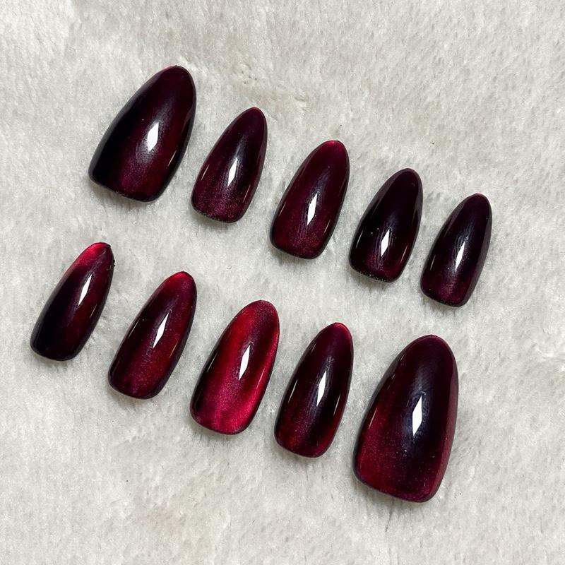 Kuku palsu/ nail art/ press on nails cat eye warna red jelly FREE toolkit 2