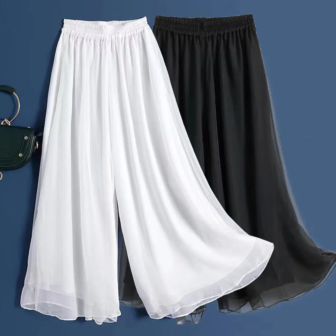 Women Wide Leg Pants Long seluar palazo muslimah loose pant high waisted