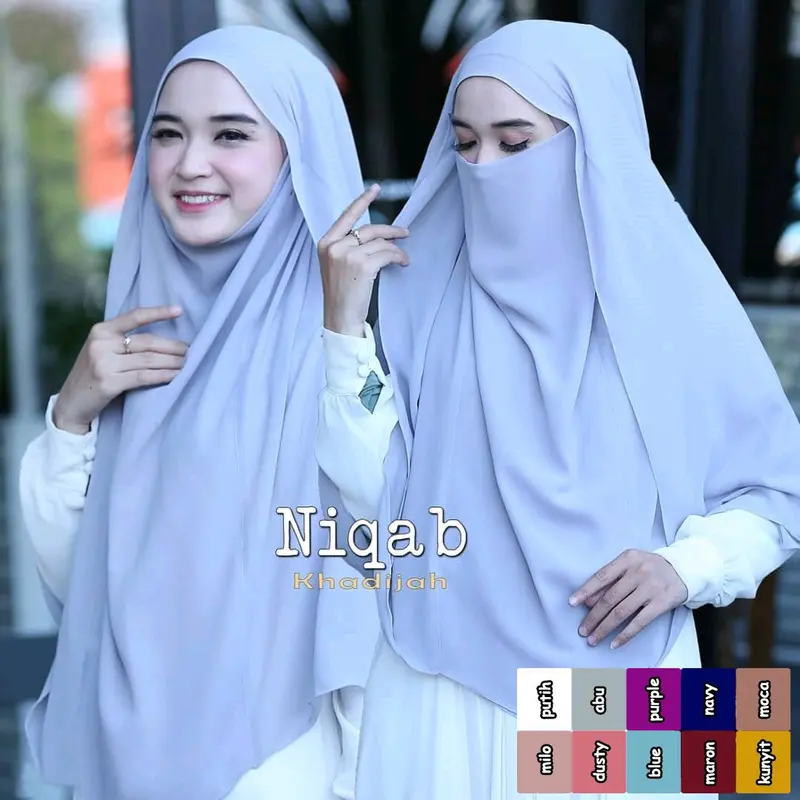 Jilbab French Khimar Khadijah Cadar Niqab Syari Ceruty Kerudung Masker Panjang Muslim 2