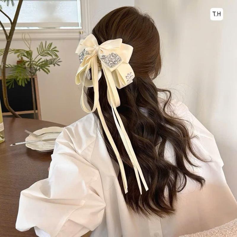  Kẹp Tóc Nơ Vải Duy Băng Đính Đá Lấp Lánh Cho Nữ 