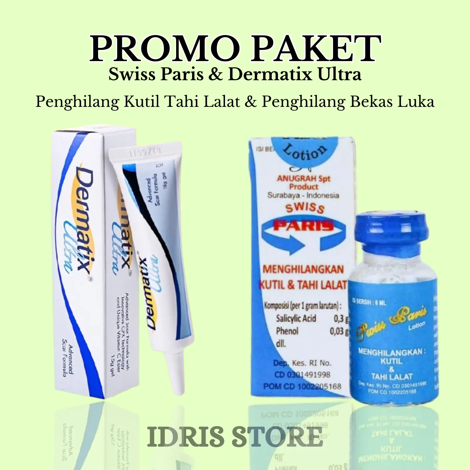 PROMO PAKET Swiss Paris Lotion Penghilang Kutil Tahi Lalat dan Dermatix Ultra Menghilangkan Bekas Luka Original