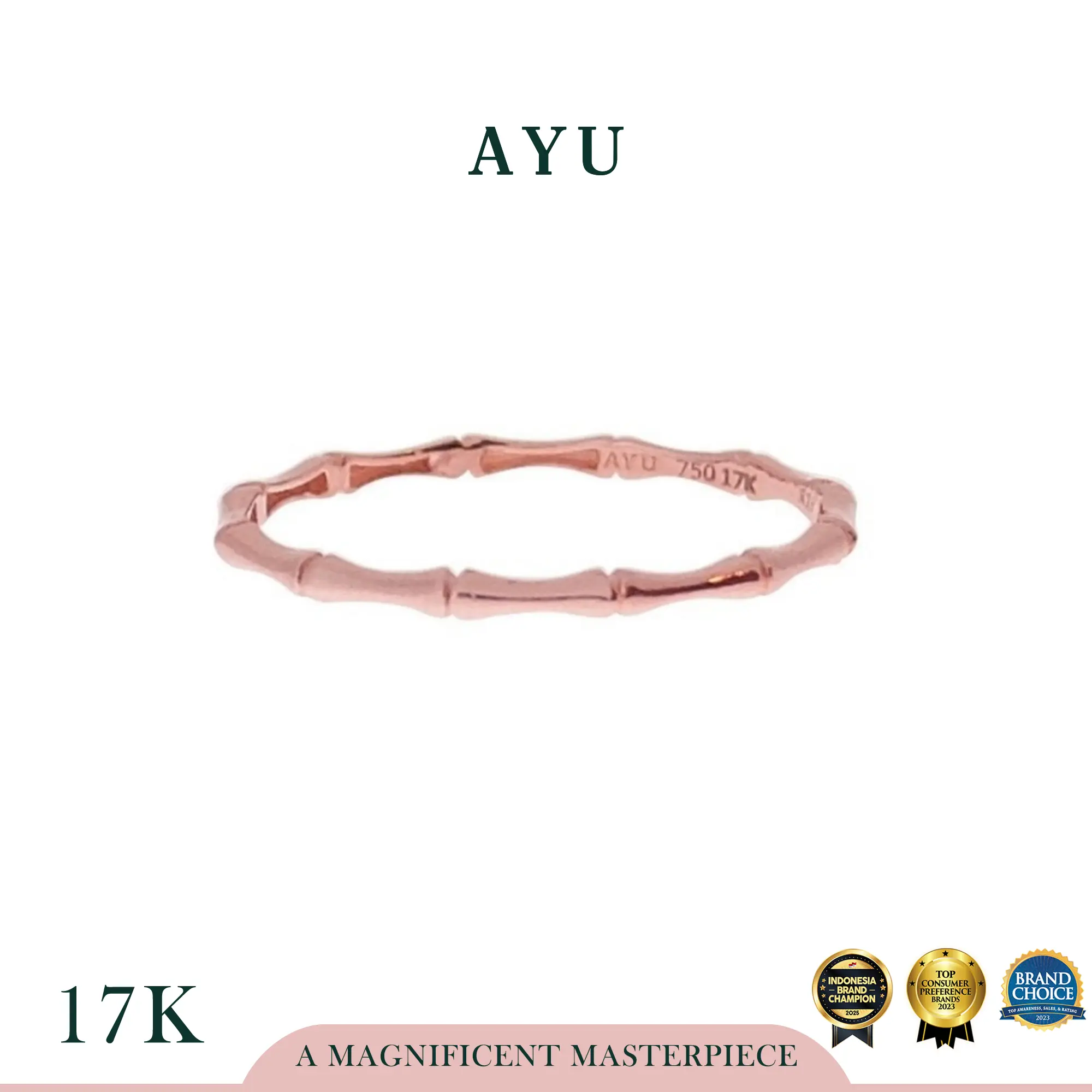AYU Cincin Emas - Bamboo Stack 17K Rose Gold