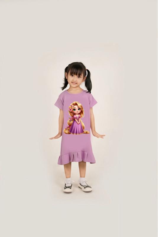 Daster Dress Anak Perempuan karakter Disney Rapunzel Anak usia 1-9 tahun Bahan Katun Halus Original Daster Dress Anak Perempuan karakter Disney Rapunzel Anak usia 1-9 tahun Bahan Katun Halus Original
