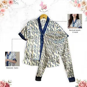 Baju Tidur The Peony Setelan Piyama Dewasa Pajamas Baby Doll Motif Celana Pendek Panjang Premium Satin Wanita