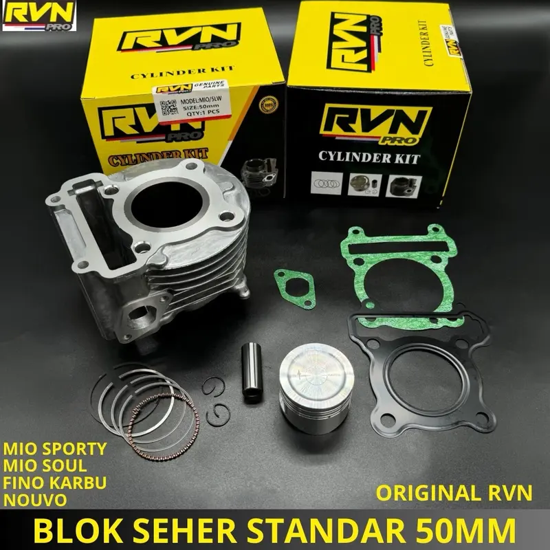 BLOCK SEHER BORING BLOK SEHER MIO SPORTY MIO SOUL MIO LAMA NOUVO ORIGINAL RVN PLUS PISTON KIT SEPAKET FREE PAKING 5LW 3