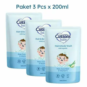 (PAKET 3 PCS) Cussons Baby Hair and Body Wash Deep Moisture | Mild & Gentle Refil 200ml
