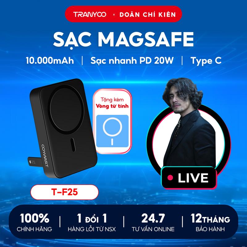 [TRANYOO X DCK] TRANYOO Sạc Dự Phòng 10000mAh  F25 Sạc Không Dây Magsafe Cho iP 12, 13, 14, 15, 16 Pro/ Promax, Hỗ Trợ Cáp Sạc PD20W Hấp Thụ Từ Tính Có Chân Đế Phụ Kiện Sạc Pin sạcdựphòng magsafe