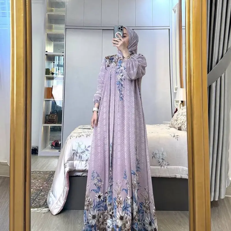 Gamis Carissa Set Hijab Rayon Diamond - Lingkar Dada 110-115cm - Katun, Syari, Crinkle, Remaja, Dress, Wanita, Motif, Muslim, Airflow, Dewasa Lebaran 1