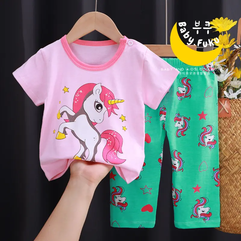 Baby.Fuku Setelan Lengan Pendek Celana Panjang Baju Anak Bayi Piyama Anak Kaos Import Katun 4