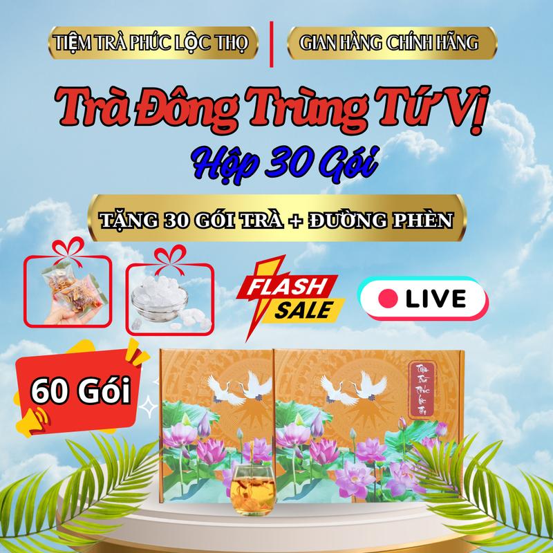 Ưu Đãi Trên Live - Hộp Lớn 60 Gói ( Tặng Đường Phèn ) - TRÀ ĐÔNG TRÙNG TỨ VỊ - Mua 2 hộp tặng thêm 1 túi táo đỏ trùng - Lưu ý: TRONG HỘP 40 GÓI + 20 GÓI NGOÀI