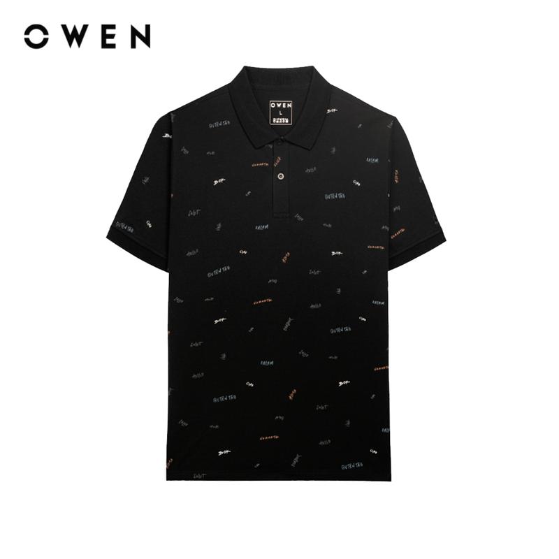 Owen - Áo polo Nam Bodyfit Ngắn tay APV253618 màu Đen chất liệu CVC Spandex Hoạ tiết  Menswear