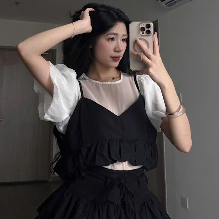 [Woaa.Stu] - Didi Layer Top set áo  tơ mix yếm