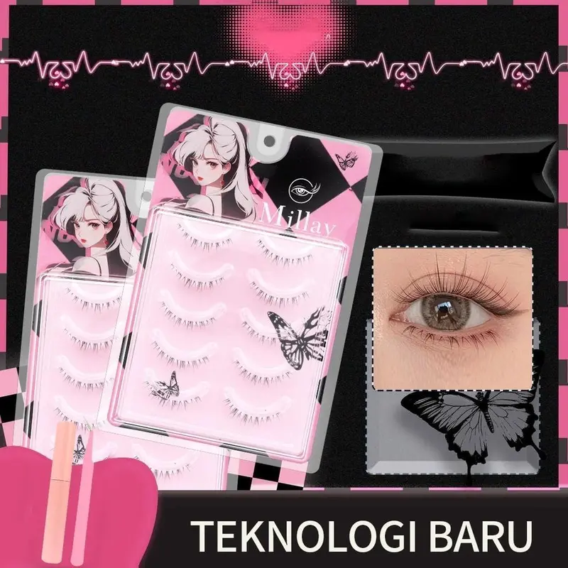 MILAI A08 Trilogy 10 Baris Bulu Mata Palsu  Berkualitas Tinggi + Lem Ekstensi Bulu Mata | Riasan Mata Bulumata Eyelash Pelentik 1