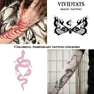 Bright Red Skeleton Hand High-Value Niche Color Tattoo Sticker Xiaohongshu Same Style Ins Style Internet Celebrity Student Cool Trend broken  chain  tattoo  sticker