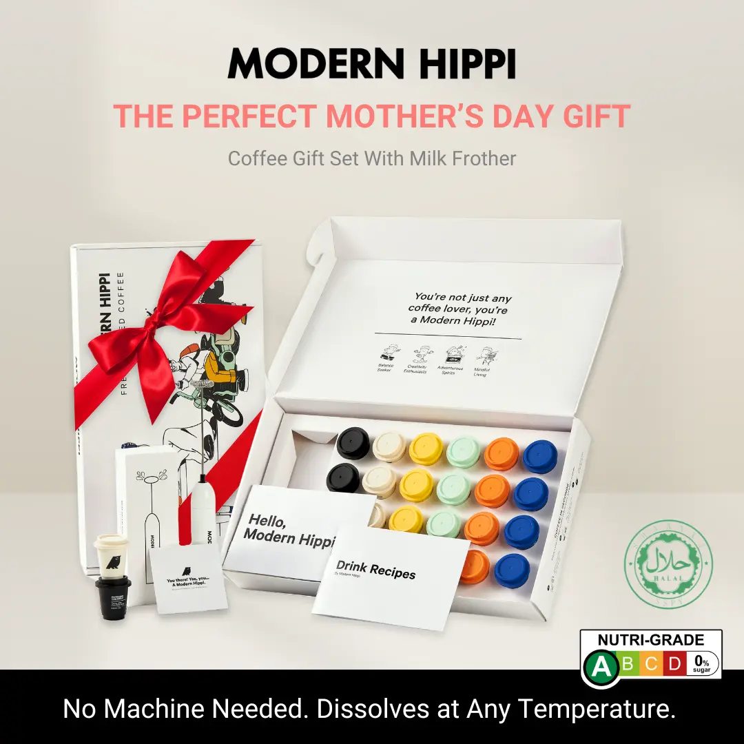 Modern Hippi Coffee Gift Set | Mother's Day Gift | 24 Cups | Premium Arabica | Espresso | Hot Cold | No Machine Needed