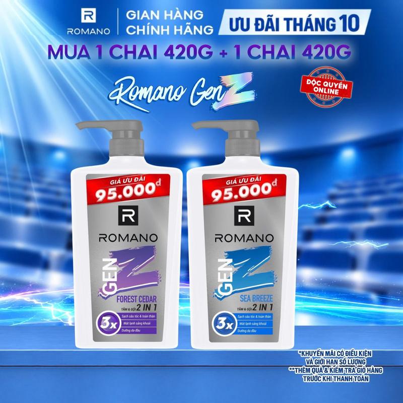 Tắm gội Romano GenZ hương Forest Cedar/ Sea Breeze 420G