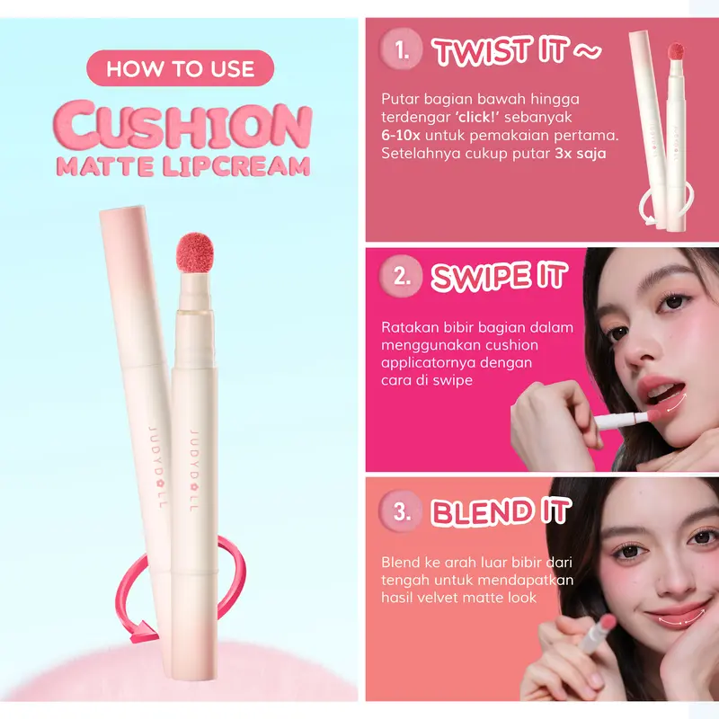 Judydoll Cushion Matte Lip Cream - LIP CUSHION, 12H Super Stay Super Nyaman Ringan Waterproof Transferproof Velvet Matte Finish | Makeup Ramadhan, Makeup Lebaran, Makeup Iftar 6