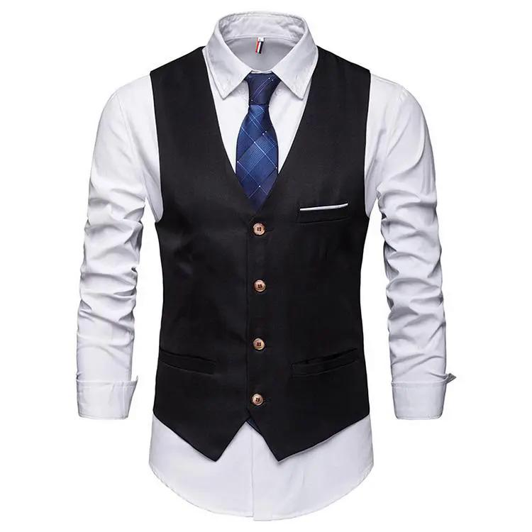 Product Introduction of Okamoto men's fashion suit vest, single breasted plain color V-neck formal jacket men suit jacket 10
