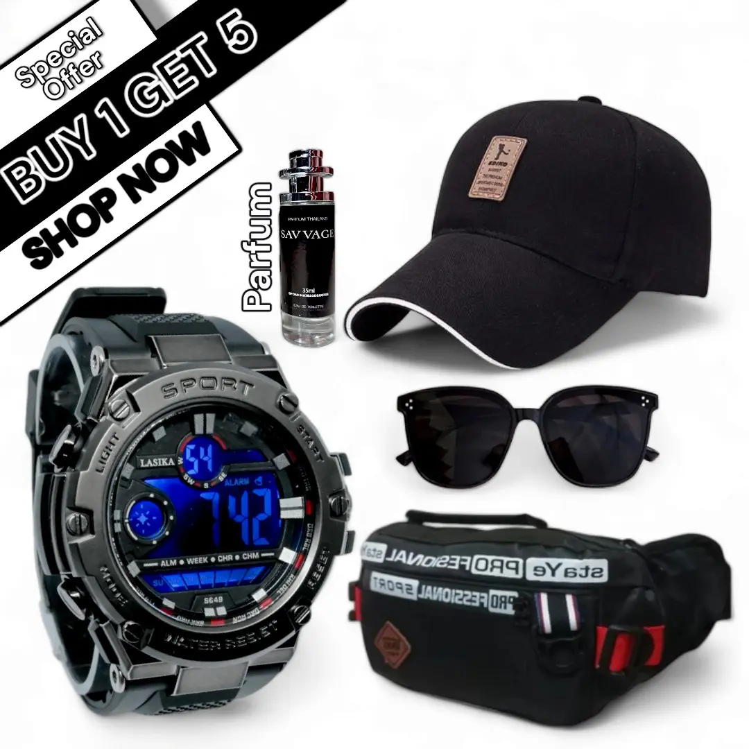 Jam Tangan Digital Sports watch Anti Air Paket Bundling Beli 1 Dapat 5 item | Water Resist tas  selempang cowok extended Topi Baseball