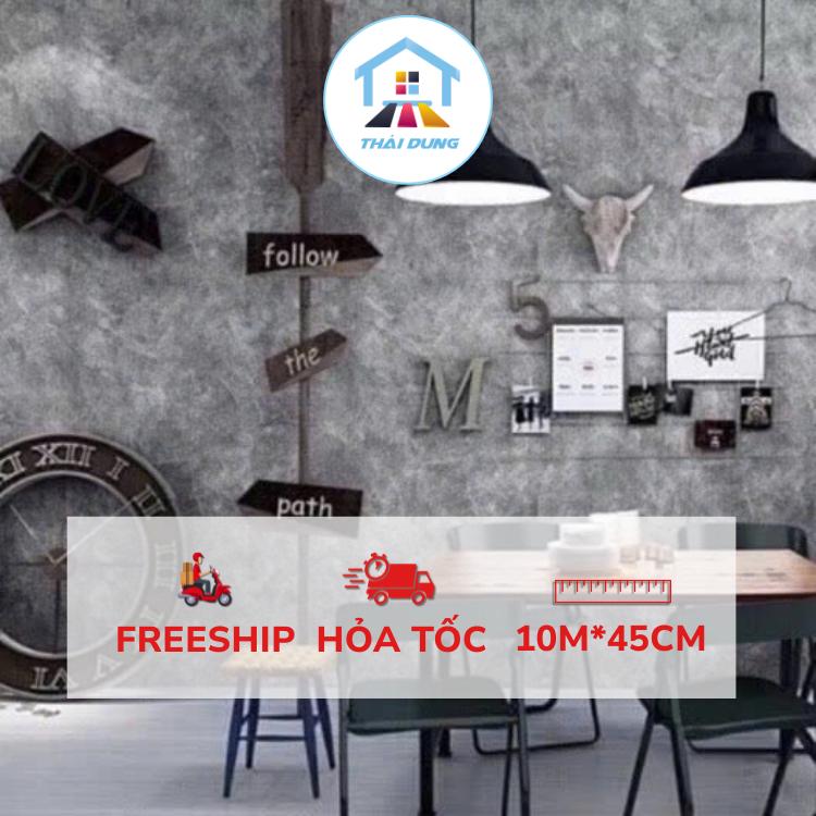 Giấy Dán Tường Xi Măng cuộn dài 10 Mét x45cm trang trí tường có keo sẵn bóc dán chống thấm nước và ẩm ốc
