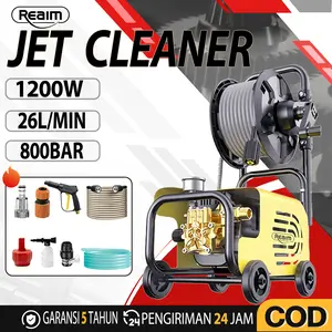 REAIM Mesin Cuci Mobil Bertekanan Tinggi 1200W, cocok untuk membersihkan mobil dan motor, dilengkapi selang portabel 10 meter,  semprot busa, dan gulungan selang. Tekanan yang dapat disesuaikan. Juga cocok untuk membersihkan kendaraan di rumah.