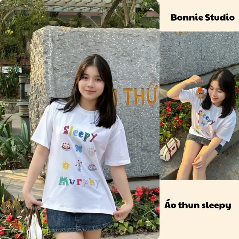 [Bonnie] Áo Phông Thun Tay Lỡ, Áo Trắng Form Vừa Hình In Đáng Yêu By DaoQuynh