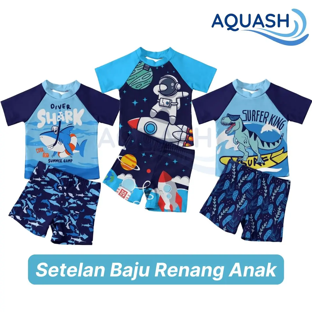 Baju Renang Anak Laki-Laki Usia 3-10 Tahun Model Setelan Lengan Pendek Bahan Katun Spandex Berkualitas