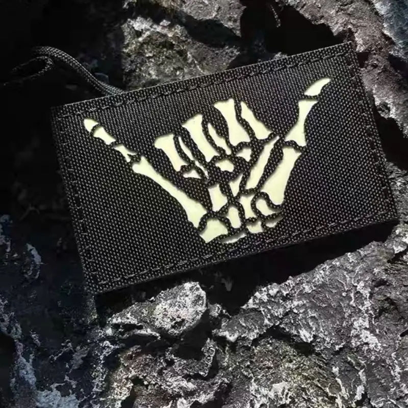 Skeleton Shaka Hang Loose patch IR Combat ID patch Military Patch Infrared tactical Patch reflective Patch Laser cut patches