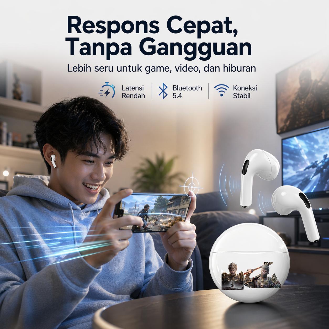 [Garansi Resmi] Black Myth Wukong TWS Bluetooth  Earphone ANC Peredam Kebisingan  Earbuds Mikrofon Internal HD Baterai 24 Jam Cocok Untuk Olahraga