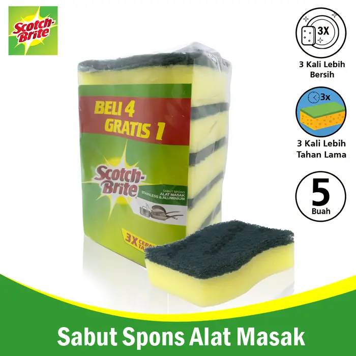 3M Scotch Brite 5 Pcs Sabut Spons Hijau Cuci Piring ID 30P5