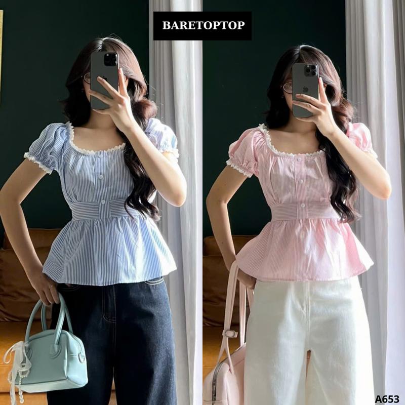  BARETOPTOP_ Áo Babydoll Bo Chun Lưng Chiết Eo Dáng Xòe Dễ Thương Xinh Xắn_A653 