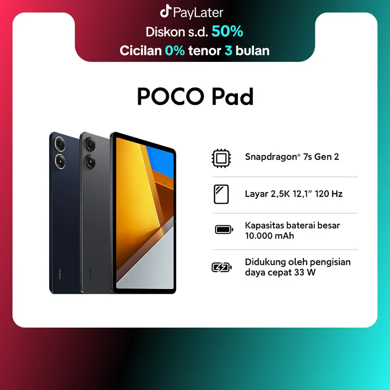 POCO Pad (8GB+256GB) | Snapdragon 7s Gen 2 | Layar 2,5K 12,1" 120 Hz | Kapasitas baterai besar 10.000 mAh [ Official Store ] 0