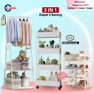Combo 3 in 1 (COD) triangle rak baju + square rak susun serbaguna 4 tingkat + rak sepatu 4 tingkat
