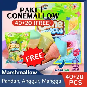 CONE MALLOW 40PCS +20 PCS (FREE)MARSMALLOW ANEKA SNACK RASA Snacks Makanan Manis Rendah gula Paket Usaha Jajanan SD 1 DUS Jajanan Grosir Candy Food Cemilan