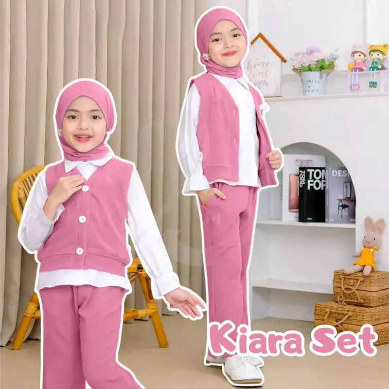 Setelan Anak 3 in 1 Rompi Model / Setelan Anak Perempuan 2-8 Tahun / One Set KNIT TERBARU/ Baju Setelan Rompi 6