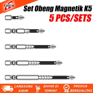 CASTA 5 PCS K5 Pasir Nikel Anti Selip Tahan Benturan Mata Obeng Torsi Ph2 Mata Obeng Kelas Industri Mata Obeng Angin Magnet Kuat
