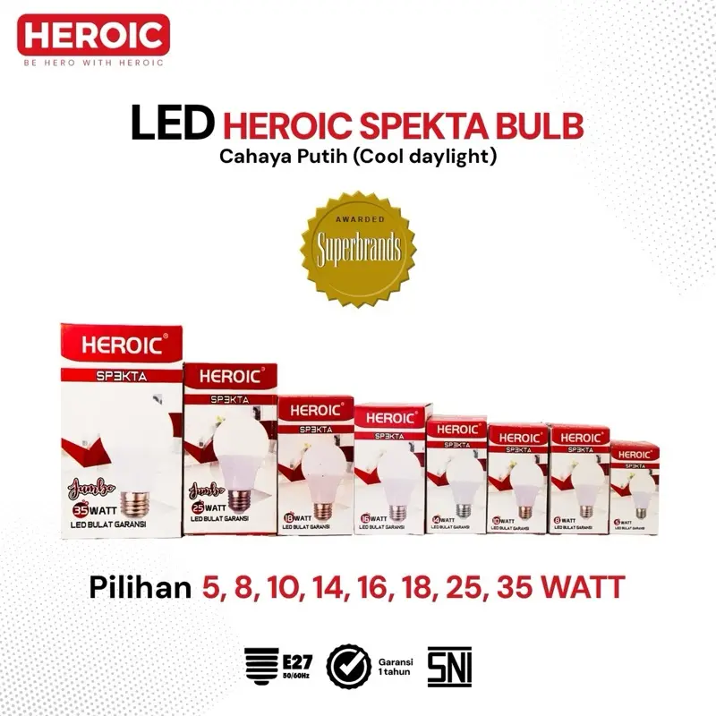 Lampu Heroic LED Spekta Bulb Lampu Hemat Energi SNI Putih
