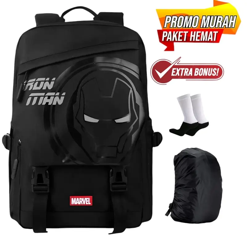 Tas Ransel Sekolah Anak SD Kepala Otot Iron Man Captain Spiderman Kanvas Fashion Bag 0