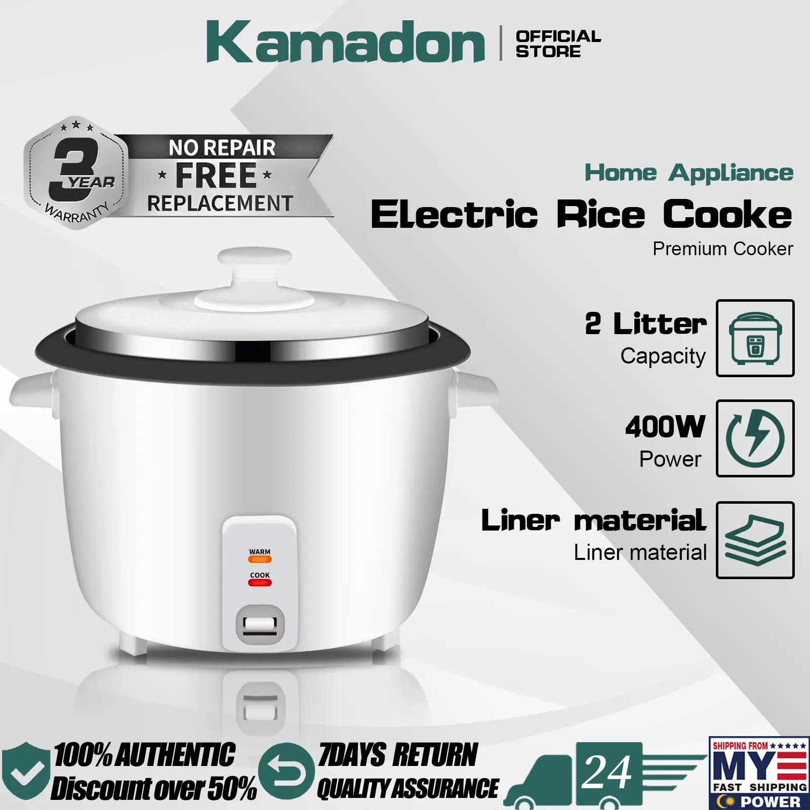Kamadon'2L/3L Mini Periuk Nasi Elektrik Mesin Memasak Bubur Rumah Pelbagai Fungsi Periuk Nasi