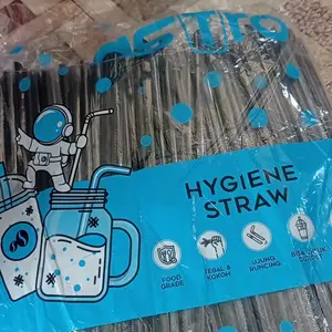 Sedotan Steril Hitam 6 mm x 20 cm Isi 500 Pcs Plastik Printing AstroStraw